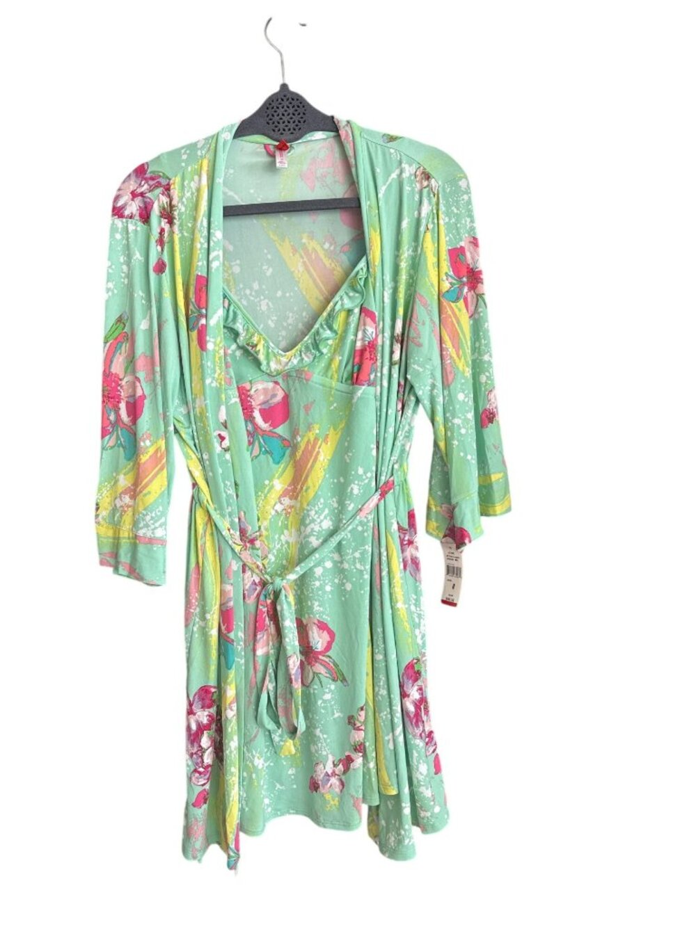 Josie by Natori Floral Chemise and Robe 2-Piece Set Medium M NWT Mint Green Pink